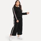 Romwe Plus Tape Detail Sweatshirt With Wide Leg Pants