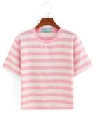 Romwe Pink Striped T-shirt
