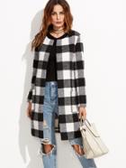 Romwe Checkered Open Front Collarless Coat