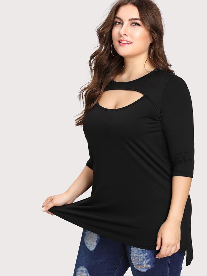 Romwe Cut Out Front Split Side Tee