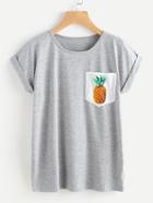 Romwe Space Dye Pineapple Print Cuffed Tee