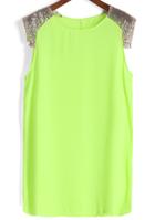 Romwe With Sequined Shift Chiffon Neon Green Dress