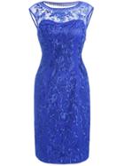Romwe Blue Round Neck Sleeveless Contrast Gauze Embroidered Bodycon Dress