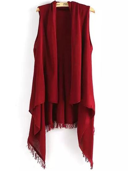 Romwe Open Front Tassel Wine Red Vest