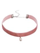 Romwe Pink Faux Pearl Pendant Velvet Choker Necklaces