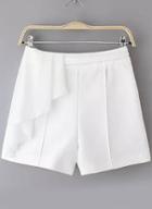 Romwe Back Zipper Ruffle White Shorts