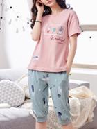 Romwe Cactus Print Tee & Pants Pj Set