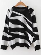 Romwe Black Zebra Pattern Raglan Sleeve Sweater