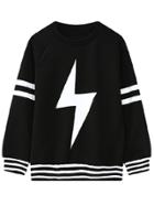 Romwe Lightning Print Striped Black Sweatshirt
