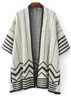 Romwe Black Striped Open Front Poncho Sweater
