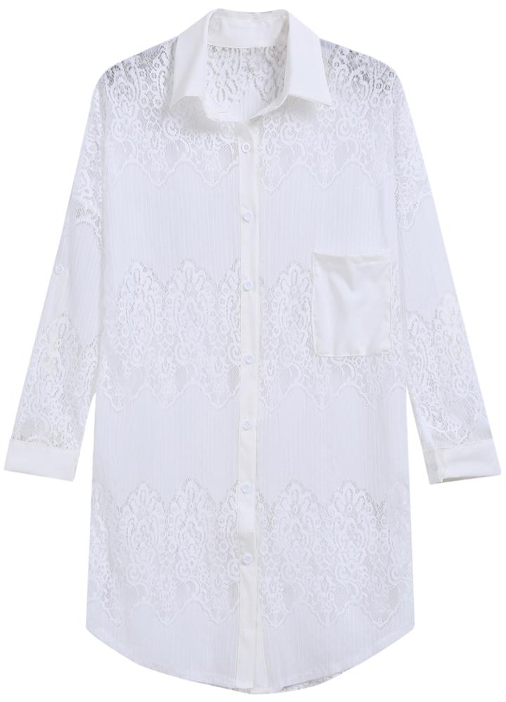 Romwe Lapel Hollow With Pocket Buttons White Blouse