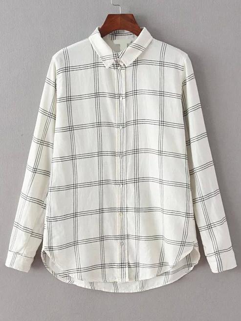 Romwe Plaid White Blouse