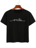 Romwe Letter Embroidery T-shirt