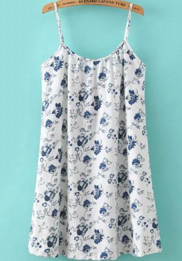 Romwe Spaghetti Strap Blue And White Cami Top