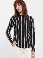 Romwe Black Vertical Striped Slim Fit Sweater