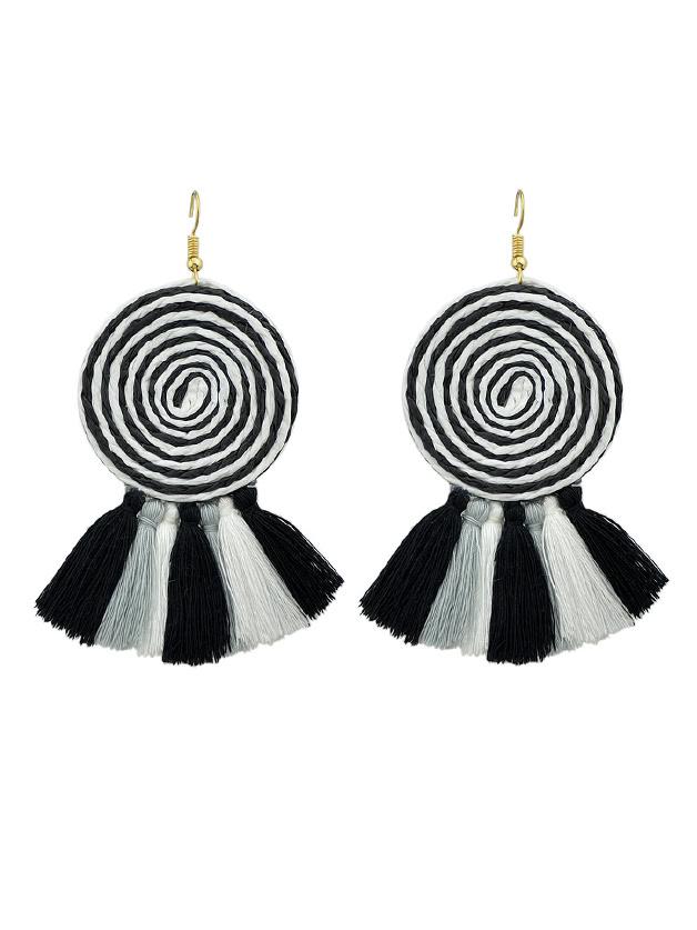 Romwe Black Candy Color Long Tassel Big Hanging Earrings