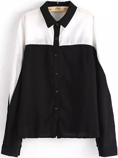 Romwe Lapel Button-down Black White Blouse