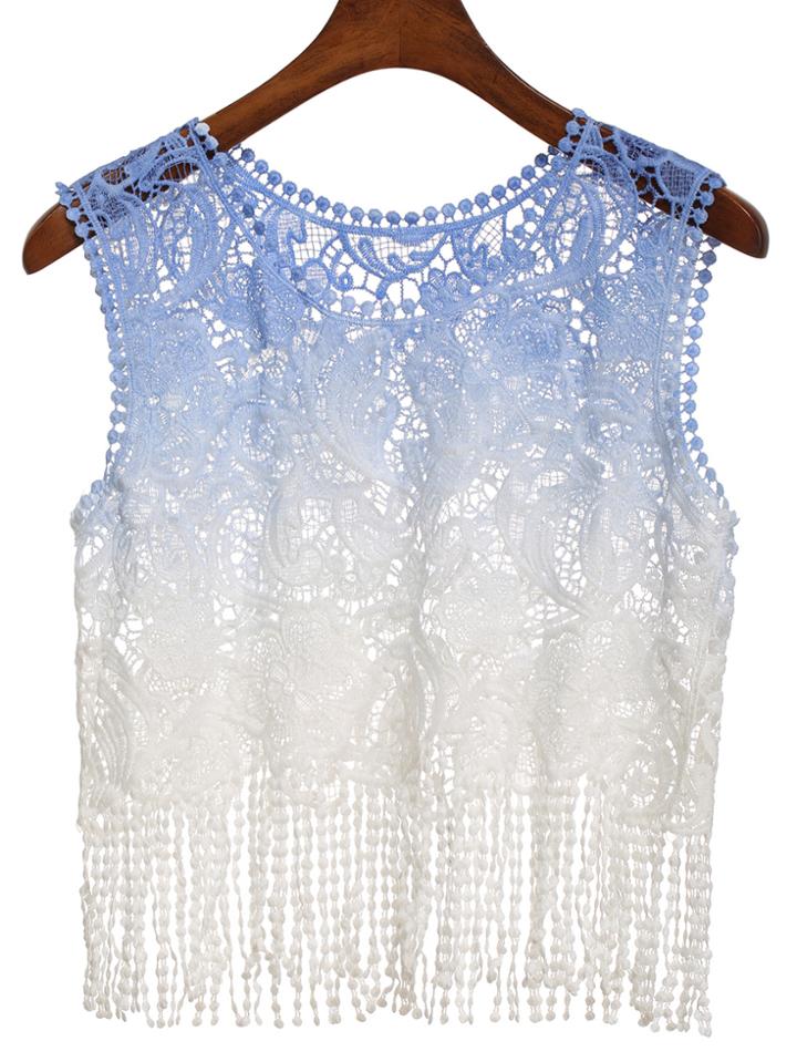 Romwe Ombre With Tassel Lace Tank Top