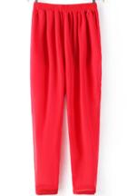 Romwe Elastic Waist Thigh Spilt Chiffon Red Pant