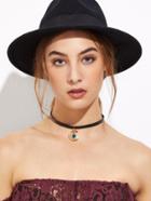 Romwe Black Band Metal Hollow Moon Crystal Choker Necklace