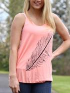 Romwe Feather Print Tank Top - Pink