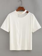 Romwe Cutout Asymmetric Neck T-shirt - White