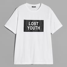 Romwe Guys Letter Print Color-block T-shirt