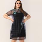 Romwe Plus Sheer Mesh Panel Dress With Cami Dress