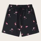 Romwe Guys Pocket Patched Flamingo Print Shorts