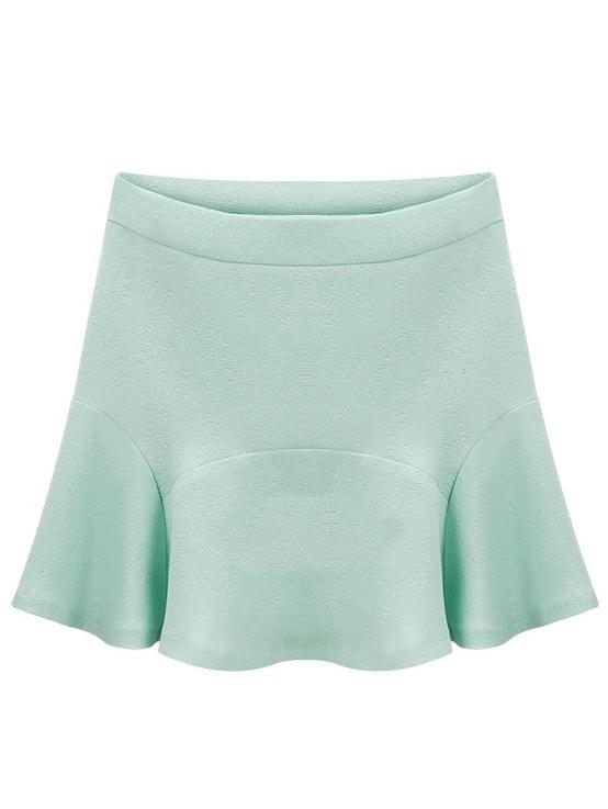 Romwe Ruffle Hem Zipper Chiffon Green Skirt