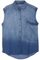 Romwe Sleeveless Blue Loose Denim Shirt