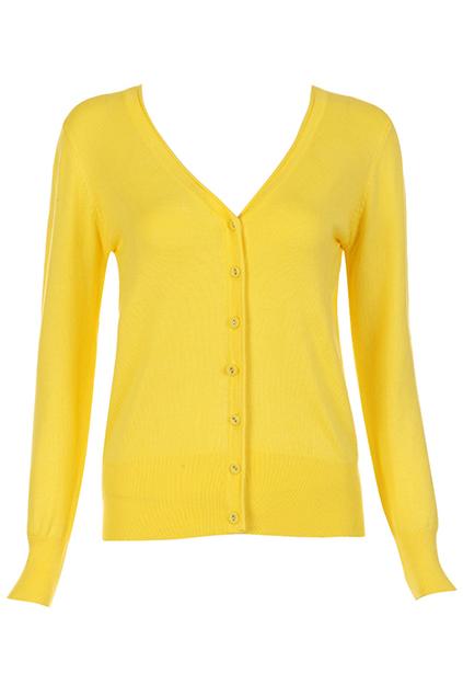 Romwe V Neck Sheer Yellow Cardigan