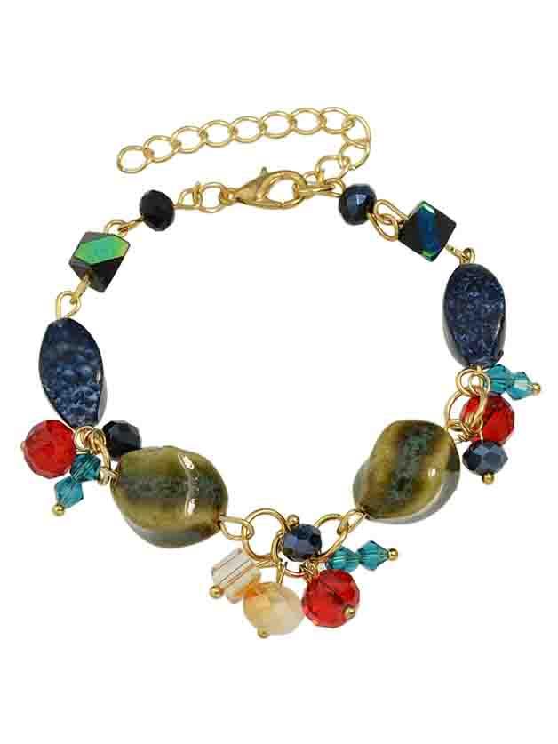 Romwe New Coming Adjustable Colorful Stone Beads Chain Bracelet