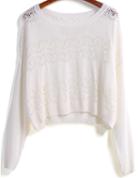 Romwe Round Neck With Hollow Loose White Sweater