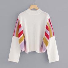 Romwe Striped Panel Loose Fit Sweater