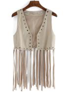 Romwe Perforation Tassel Apricot Vest