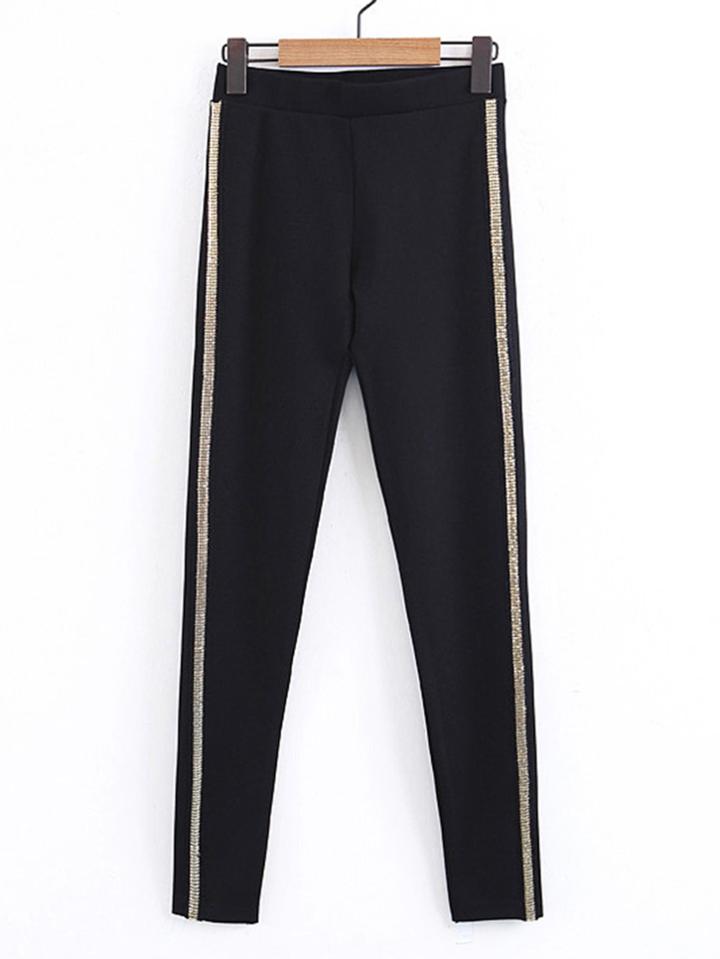 Romwe Metallic Sequin Tape Pants