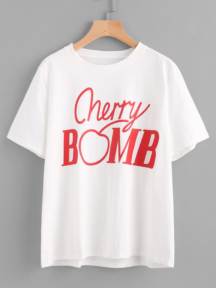 Romwe Cherry Bomb Print Tee