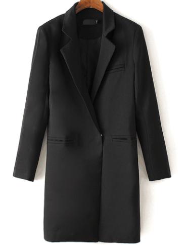 Romwe Notch Lapel Single Button Black Blazer