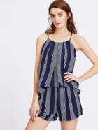 Romwe Vertical Striped Cami Top With Shorts