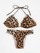 Romwe Lettuce Edge Leopard Print Bikini Set