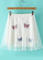 Romwe Elastic Waist Butterfly Patch Pleated Skirt