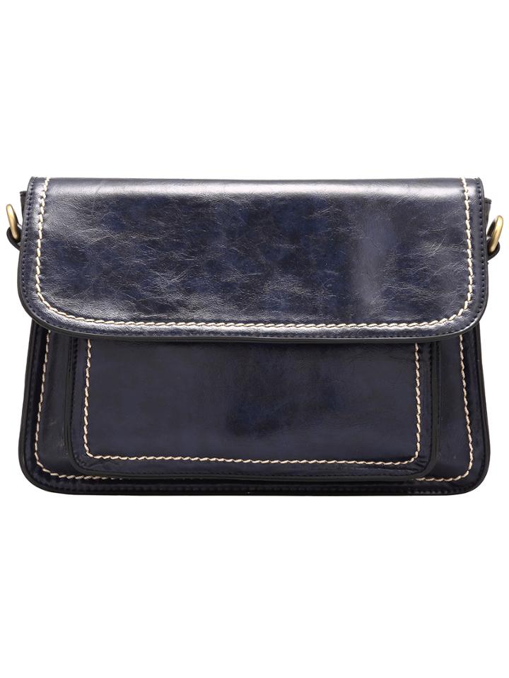 Romwe Navy Magnetic Pu Shoulder Bag