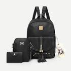 Romwe Tassel Decor Backpack With Wallet 3pcs