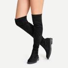 Romwe Solid Knee Length Suede  Boots