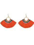 Romwe Orange Boho Fan Shaped Earrings Ethnic Style Tassel Big Earrings