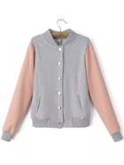 Romwe Contrast Sleeve Single Breasted Grey Jacket