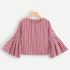 Romwe Flounce Sleeve Checked Blouse