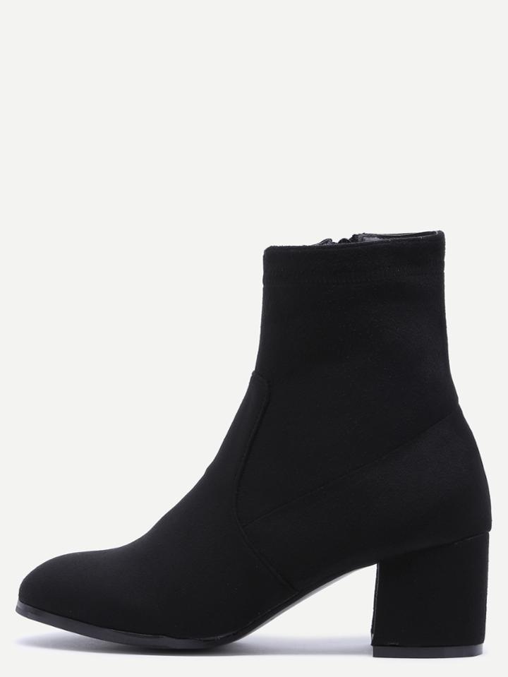 Romwe Black Faux Suede Chunky Heel Booties
