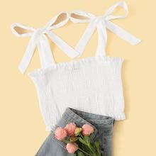 Romwe Tie Strap Frill Trim Shirred Tank Top